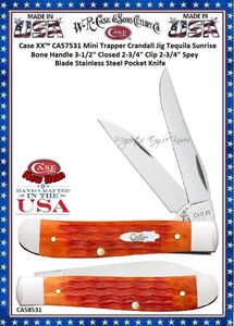 W.R. Case-Sons Cutlery CA57531 Case XX� Mini Trapper Crandall Jig Tequila Sunrise Bone Handle 3-1/2" Closed 2-3/4" Clip 2-3/4" Spey Blade Stainless Steel Pocket Knife 