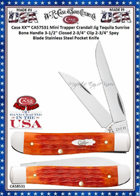 W.R. Case-Sons Cutlery CA57531 Case XX™ Mini Trapper Crandall Jig Tequila Sunrise Bone Handle 3-1/2" Closed 2-3/4" Clip 2-3/4" Spey Blade Stainless Steel Pocket Knife W.R. Case-Sons Cutlery CA57531 Case XX™ Mini Trapper Crandall Jig Tequila Sunrise Bone Handle 3-1/2" Closed 2-3/4" Clip 2-3/4" Spey Blade Stainless Steel Pocket Knife