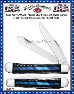 W.R. Case-Sons Cutlery CA9578 Case XX� Trapper Blue Stripe of Service Handle 4-1/8" Closed 3-1/4" Clip 3-1/4" Spey Blade Stainless Pocket Knife