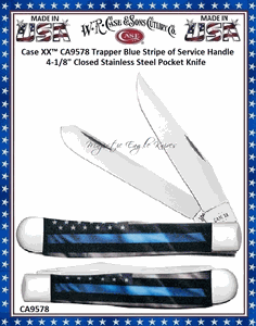 W.R. Case-Sons Cutlery CA9578 Case XX� Trapper Blue Stripe of Service Handle 4-1/8" Closed 3-1/4" Clip 3-1/4" Spey Blade Stainless Pocket Knife