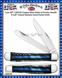W.R. Case-Sons Cutlery CA9578 Case XX� Trapper Blue Stripe of Service Handle 4-1/8" Closed 3-1/4" Clip 3-1/4" Spey Blade Stainless Pocket Knife