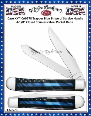 W.R. Case-Sons Cutlery CA9578 Case XX� Trapper Blue Stripe of Service Handle 4-1/8" Closed 3-1/4" Clip 3-1/4" Spey Blade Stainless Pocket Knife