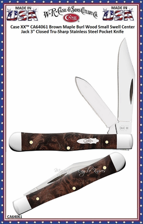 W.R. Case & Sons Cutlery CA64061 Case XX™ Brown Maple Burl Wood Small Swell Center Jack 3" Closed Tru-Sharp Stainless Steel Pocket Knife W.R. Case & Sons Cutlery CA64061 Case XX™ Brown Maple Burl Wood Small Swell Center Jack 3" Closed Tru-Sharp Stainless Steel Pocket Knife