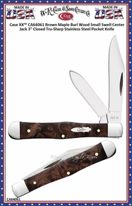 W.R. Case & Sons Cutlery CA64061 Case XX� Brown Maple Burl Wood Small Swell Center Jack 3" Closed Tru-Sharp Stainless Steel Pocket Knife 