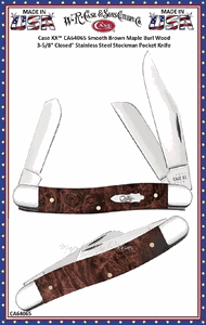 W.R. Case & Sons Cutlery CA64065 Case XX� Smooth Brown Maple Burl Wood 3-5/8" Closed" Stainless Steel Stockman Pocket Knife   
