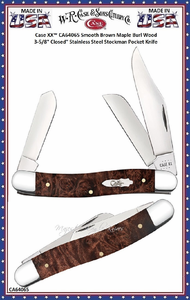 W.R. Case & Sons Cutlery CA64065 Case XX� Smooth Brown Maple Burl Wood 3-5/8" Closed" Stainless Steel Stockman Pocket Knife   