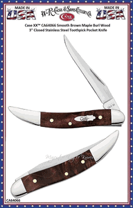 W.R. Case & Sons Cutlery CA64066 Case XX� Smooth Brown Maple Burl Wood 3" Closed Tru-Sharp Stainless Steel Toothpick Pocket Knife    