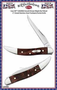 W.R. Case & Sons Cutlery CA64066 Case XX� Smooth Brown Maple Burl Wood 3" Closed Tru-Sharp Stainless Steel Toothpick Pocket Knife    