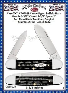 W.R. Case & Sons Cutlery CA65029 Case XX Canoe Jigged Buffalo Horn Handle Stainless Steel Pocket Knife