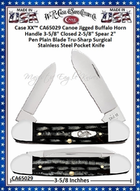 W.R. Case & Sons Cutlery CA65029 Case XX� Canoe Jigged Buffalo Horn Handle Stainless Steel Pocket Knife