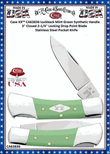 W.R. Case & Sons Cutlery CA63836 Case XX� Lockback Mint Green Synthetic Handle 3" Closed 2-1/4" Locking Drop Point Blade Stainless Steel Pocket Knife