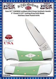 W.R. Case & Sons Cutlery CA63836 Case XX™ Lockback Mint Green Synthetic Handle 3" Closed 2-1/4" Locking Drop Point Blade Stainless Steel Pocket Knife W.R. Case & Sons Cutlery CA63836 Case XX™ Lockback Mint Green Synthetic Handle 3" Closed 2-1/4" Locking Drop Point Blade Stainless Steel Pocket Knife