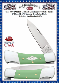 W.R. Case & Sons Cutlery CA63836 Case XX� Lockback Mint Green Synthetic Handle 3" Closed 2-1/4" Locking Drop Point Blade Stainless Steel Pocket Knife