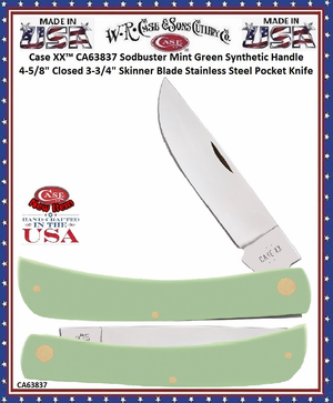 W.R. Case & Sons Cutlery CA63837 Case XX™ Sodbuster Mint Green Synthetic Handle 4-5/8" Closed 3-3/4" Skinner Stainless Steel Pocket Knife W.R. Case & Sons Cutlery CA63837 Case XX™ Sodbuster Mint Green Synthetic Handle 4-5/8" Closed 3-3/4" Skinner Stainless Steel Pocket Knife