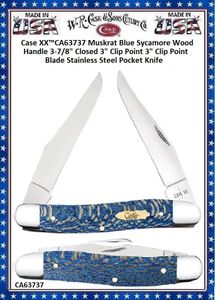 W.R. Case & Sons Cutlery CA63737 Case XX� Muskrat Blue Sycamore Wood Handle 3-7/8" Closed 3" Clip Point 3" Clip Point Blade Stainless Steel Pocket Knife 