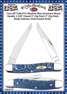 W.R. Case & Sons Cutlery CA63737 Case XX� Muskrat Blue Sycamore Wood Handle 3-7/8" Closed 3" Clip Point 3" Clip Point Blade Stainless Steel Pocket Knife 