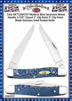 W.R. Case & Sons Cutlery CA63737 Case XX� Muskrat Blue Sycamore Wood Handle 3-7/8" Closed 3" Clip Point 3" Clip Point Blade Stainless Steel Pocket Knife 