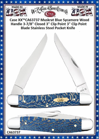W.R. Case & Sons Cutlery CA63737 Case XX� Muskrat Blue Sycamore Wood Handle 3-7/8" Closed 3" Clip Point 3" Clip Point Blade Stainless Steel Pocket Knife 