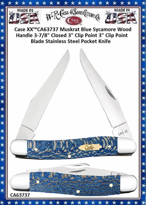 W.R. Case & Sons Cutlery CA63737 Case XX� Muskrat Blue Sycamore Wood Handle 3-7/8" Closed 3" Clip Point 3" Clip Point Blade Stainless Steel Pocket Knife 