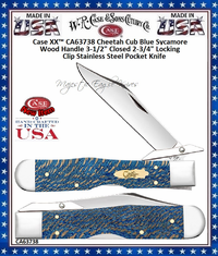 W.R. Case & Sons Cutlery CA63738 Case XX� Cheetah Cub Blue Sycamore Wood Handle 3-1/2" Closed 2-3/4" Locking Clip Stainless Steel Pocket Knife