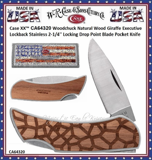  W.R. Case & Sons Cutlery CA64320 Case XX� Woodchuck Natural Wood Giraffe Executive Lockback Stainless 2-1/4" Locking Drop Point blade Steel Pocket Knife