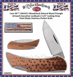  W.R. Case & Sons Cutlery CA64321 Case XX� Woodchuck Natural Wood Triangle Artwork Executive Lockback 2-1/4" Locking Drop Point Blade Stainless Pocket Knife