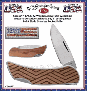  W.R. Case & Sons Cutlery CA64322 Case XX� Woodchuck Natural Wood Line Artwork Executive Lockback 2-1/4" Locking Drop Point Blade Stainless Pocket Knife