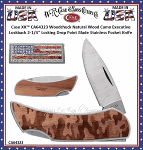  W.R. Case & Sons Cutlery CA64323 Case XX� Woodchuck Natural Wood Camo Executive Lockback 2-1/4" Locking Drop Point Blade Stainless Pocket Knife