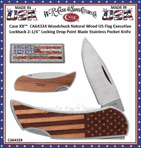  W.R. Case & Sons Cutlery CA64324 Case XX� Woodchuck Natural Wood US Flag Executive Lockback 2-1/4" Locking Drop Point Blade Stainless Pocket Knife
