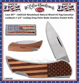  W.R. Case & Sons Cutlery CA64324 Case XX� Woodchuck Natural Wood US Flag Executive Lockback 2-1/4" Locking Drop Point Blade Stainless Pocket Knife