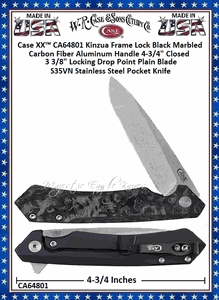 W.R. Case & Sons Cutlery CA64801 Case XX� Kinzua Frame Lock Marbled Carbon Fiber & S35VN Steel Handle 4-3/4" Closed 3-3/8" Locking Drop Point Pocket Knife