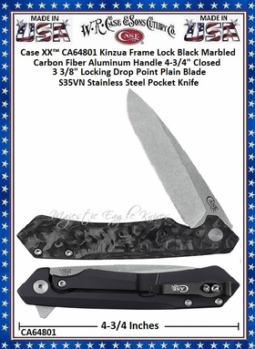W.R. Case & Sons Cutlery CA64801 Case XX™ Kinzua Frame Lock Marbled Carbon Fiber & S35VN Steel Handle 4-3/4" Closed 3-3/8" Locking Drop Point Pocket Knife W.R. Case & Sons Cutlery CA64801 Case XX™ Kinzua Frame Lock Marbled Carbon Fiber & S35VN Steel Handle 4-3/4" Closed 3-3/8" Locking Drop Point Pocket Knife