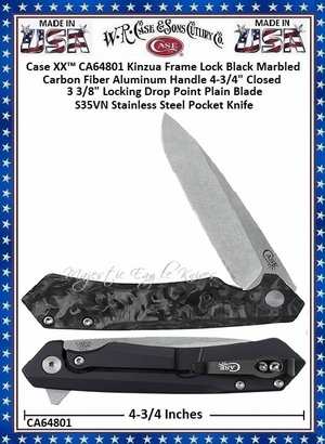 W.R. Case & Sons Cutlery CA64801 Case XX� Kinzua Frame Lock Marbled Carbon Fiber & S35VN Steel Handle 4-3/4" Closed 3-3/8" Locking Drop Point Pocket Knife