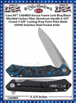 W.R. Case & Sons Cutlery CA64803 Case XX� Kinzua Frame Lock Blue Carbon Fiber S35VN Steel Handle 4-3/4" Cosed 3 3/8" Locking Drop Point Pocket Knife 