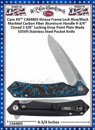 W.R. Case & Sons Cutlery CA64803 Case XX™ Kinzua Frame Lock Blue Carbon Fiber S35VN Steel Handle 4-3/4" Cosed 3 3/8" Locking Drop Point Pocket Knife W.R. Case & Sons Cutlery CA64803 Case XX™ Kinzua Frame Lock Blue Carbon Fiber S35VN Steel Handle 4-3/4" Cosed 3 3/8" Locking Drop Point Pocket Knife