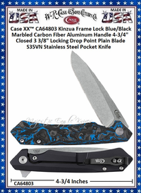 W.R. Case & Sons Cutlery CA64803 Case XX™ Kinzua Frame Lock Blue Carbon Fiber S35VN Steel Handle 4-3/4" Cosed 3 3/8" Locking Drop Point Pocket Knife W.R. Case & Sons Cutlery CA64803 Case XX™ Kinzua Frame Lock Blue Carbon Fiber S35VN Steel Handle 4-3/4" Cosed 3 3/8" Locking Drop Point Pocket Knife
