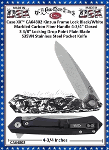 W.R. Case & Sons Cutlery CA64802 Case XX� Kinzua Frame Lock White & Black Carbon Fiber S35VN Handle 4-3/4" Closed 3-3/8" Locking Drop Point Pocket Knife 