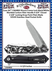 W.R. Case & Sons Cutlery CA64802 Case XX™ Kinzua Frame Lock White & Black Carbon Fiber S35VN Handle 4-3/4" Closed 3-3/8" Locking Drop Point Pocket Knife W.R. Case & Sons Cutlery CA64802 Case XX™ Kinzua Frame Lock White & Black Carbon Fiber S35VN Handle 4-3/4" Closed 3-3/8" Locking Drop Point Pocket Knife