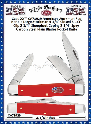 W.R. Case & Sons Cutlery CA73929 Case XX™ American Workman Red Synthetic w/Nickel Silver Stars & Stripes Oval Inlay Shield Large Stockman Carbon Steel Knife W.R. Case & Sons Cutlery CA73929 Case XX™ American Workman Red Synthetic w/Nickel Silver Stars & Stripes Oval Inlay Shield Large Stockman Carbon Steel Knife
