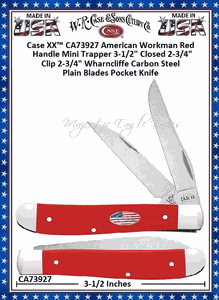 W.R. Case & Sons Cutlery CA73927 Case XX� American Workman Red Synthetic w/Nickel Silver Stars & Stripes Oval Inlay Shield Mini Trapper Carbon Steel Pocket Knife 