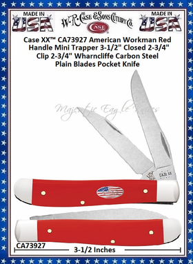 W.R. Case & Sons Cutlery CA73927 Case XX� American Workman Red Synthetic w/Nickel Silver Stars & Stripes Oval Inlay Shield Mini Trapper Carbon Steel Pocket Knife 