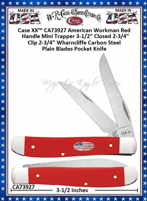 W.R. Case & Sons Cutlery CA73927 Case XX™ American Workman Red Synthetic w/Nickel Silver Stars & Stripes Oval Inlay Shield Mini Trapper Carbon Steel Pocket Knife W.R. Case & Sons Cutlery CA73927 Case XX™ American Workman Red Synthetic w/Nickel Silver Stars & Stripes Oval Inlay Shield Mini Trapper Carbon Steel Pocket Knife