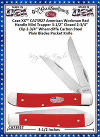W.R. Case & Sons Cutlery CA73927 Case XX� American Workman Red Synthetic w/Nickel Silver Stars & Stripes Oval Inlay Shield Mini Trapper Carbon Steel Pocket Knife 