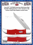 W.R. Case & Sons Cutlery CA73928 Case XX� American Workman Red Synthetic w/Nickel Silver Stars & Stripes Oval Inlay Shield Mini Folding Hunter Carbon Steel Knife 