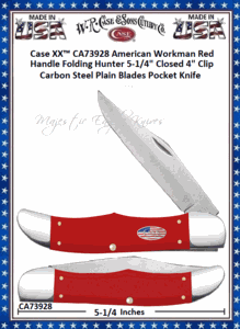 W.R. Case & Sons Cutlery CA73928 Case XX� American Workman Red Synthetic w/Nickel Silver Stars & Stripes Oval Inlay Shield Mini Folding Hunter Carbon Steel Knife 