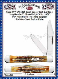 W.R. Case & Sons Cutlery CA65326 Case XX™ 6.5 BoneStag Small Swell Center Jack 3" Closed Tru-Sharp Stainless Steel Plain Blade Pocket Knife W.R. Case & Sons Cutlery CA65326 Case XX™ 6.5 BoneStag Small Swell Center Jack 3" Closed Tru-Sharp Stainless Steel Plain Blade Pocket Knife