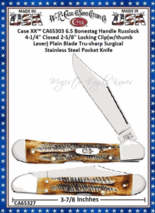 W.R. Case & Sons Cutlery CA65327 Case XX� Mini Copperlock 6.5 BoneStag 3-5/8" Overall 2 3/4" Locking Clip Stainless Steel Plain Blade  Pocket Knife