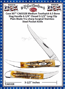 Case XX� CA65328 Medium Toothpick 6.5 BoneStag Closed Length: 4-1/4" Tru-Sharp Stainless SteelPocket Knife