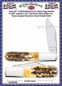 W.R. Case & Sons Cutlery CA65339 Case XX™ Barlow 6.5 Bone Stag Handle 3-3/8" Closed 2-1/2" Clip Point Plain Blade Tru-Sharp Surgical Stainless Steel Pocket Knife W.R. Case & Sons Cutlery CA65339 Case XX™ Barlow 6.5 Bone Stag Handle 3-3/8" Closed 2-1/2" Clip Point Plain Blade Tru-Sharp Surgical Stainless Steel Pocket Knife