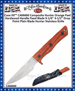 W.R. Case & Sons Cutlery CA66660 Case XX� Composite Hunter Orange Peel Hardwood Handle Fixed Blade 9-1/4" Overall 4-1/2" Drop Point Plain Blade 420HC Stainless Steel Pocket Knife 